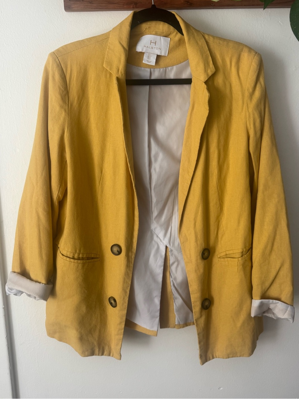 Halston Heritage Mustard Yellow Linen-Blend Blazer